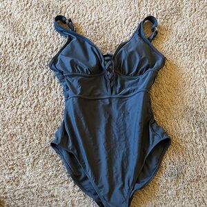 Adore Me Chic gray One-Piece Swimsuit with Lattice Front